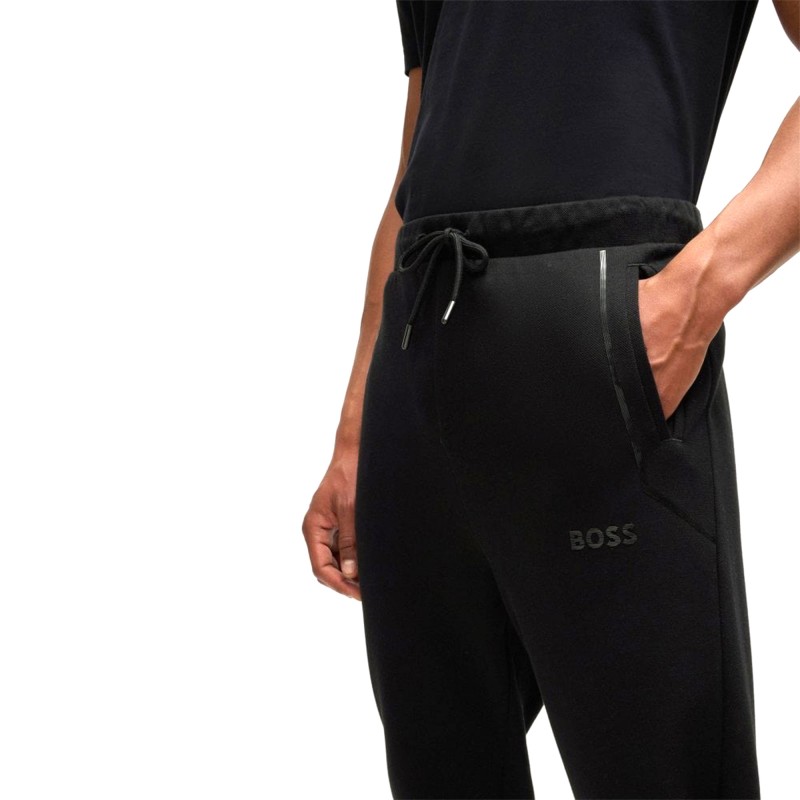 Boss Cotton-Blend Tracksuit Bottoms With Reflective Logo-Black