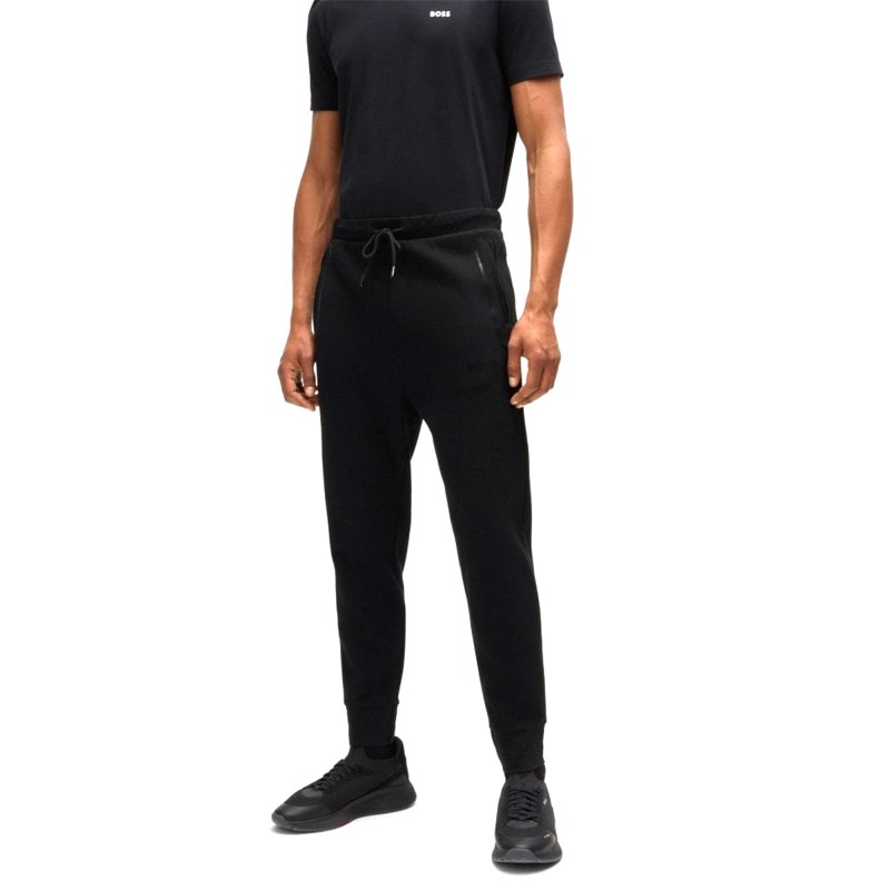 Boss Cotton-Blend Tracksuit Bottoms With Reflective Logo-Black