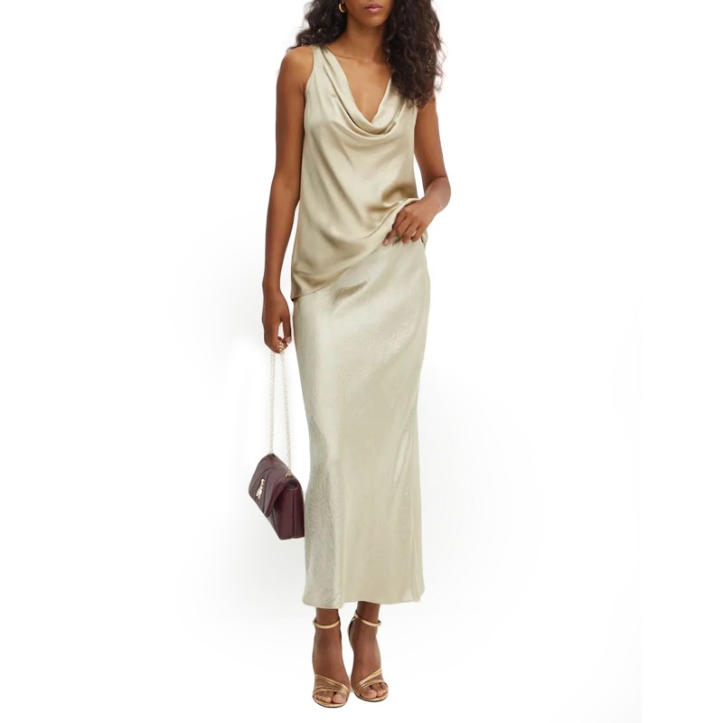 Boss Midi Length Skirt In Ckrinkled Satin Touch Fabric