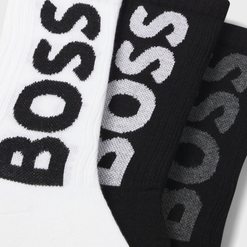 Boss Socks Three-Pack With Large Logos-Black/White Boss Socks Three-Pack With Large Logos-Black/White