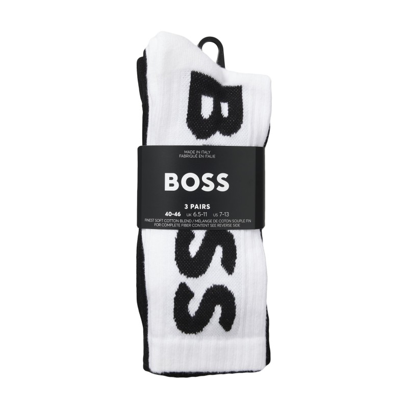 Boss Socks Three-Pack With Large Logos-Black/White Boss Socks Three-Pack With Large Logos-Black/White