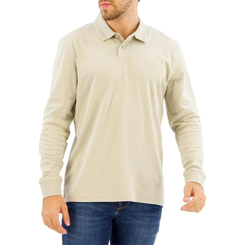 Boss Polo Shirt Long Sleeve Interlock-Light Beige Boss Polo Shirt Long Sleeve Interlock-Light Beige