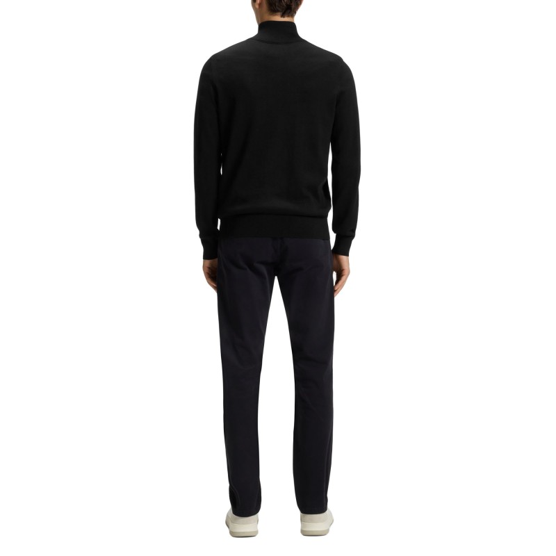 Boss Sweater Zip Neck In Cotton And Cashmere-Black