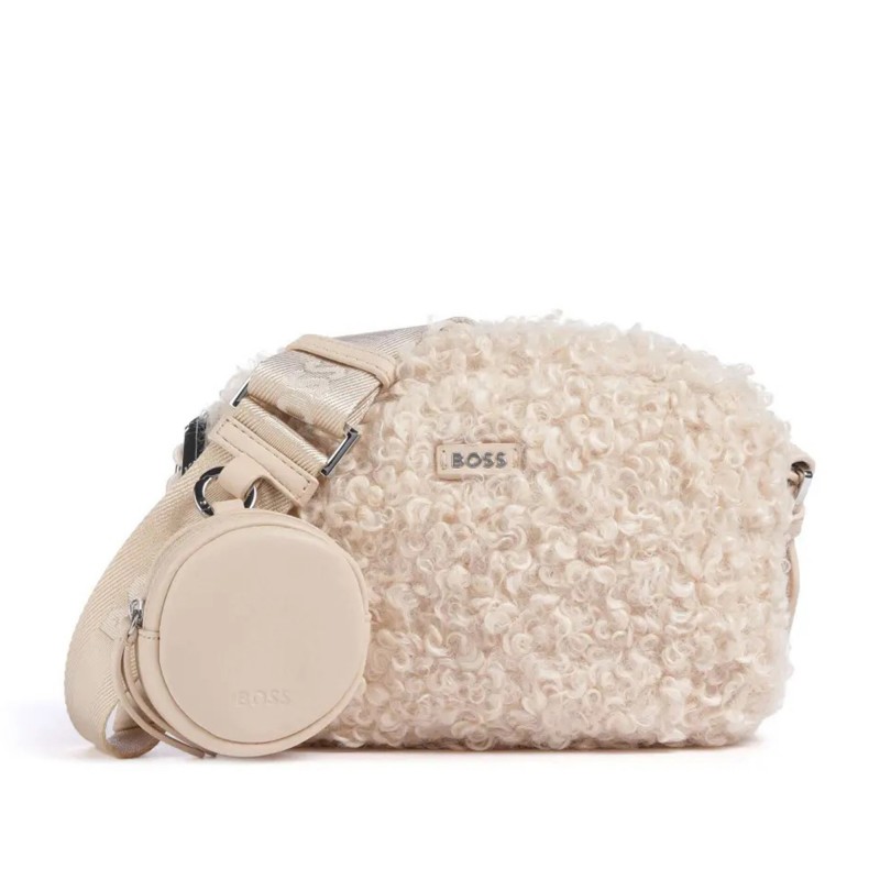 Boss Faux Teddy Bag With Detatchable Wallet-Beige Boss Faux Teddy Bag With Detatchable Wallet-Beige