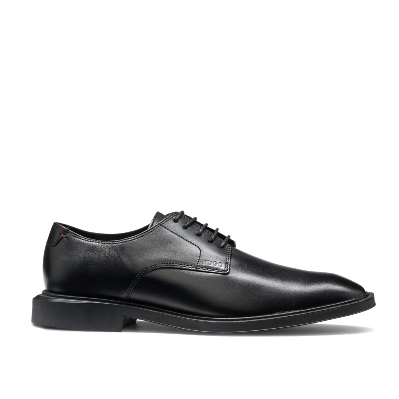 Hugo Shoes Leather Derby With Embossed Logo-Black