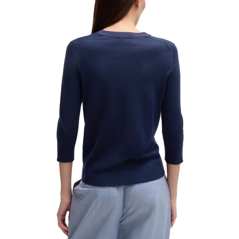 Boss Sweater Henley Neck In Merino Wool-Dark Blue Boss Sweater Henley Neck In Merino Wool-Dark Blue
