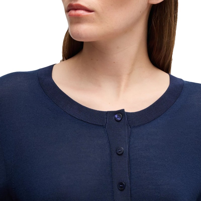 Boss Sweater Henley Neck In Merino Wool-Dark Blue Boss Sweater Henley Neck In Merino Wool-Dark Blue