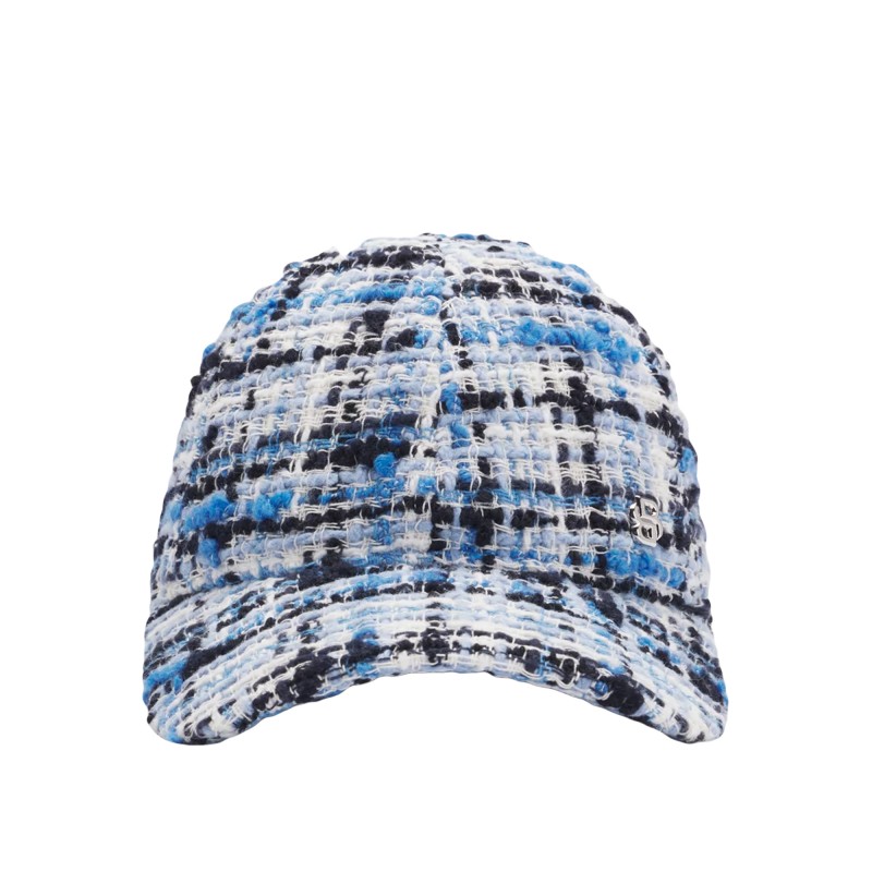 Boss Cap With Double B Monogram Multicoloured Tweed-Blue Patterned