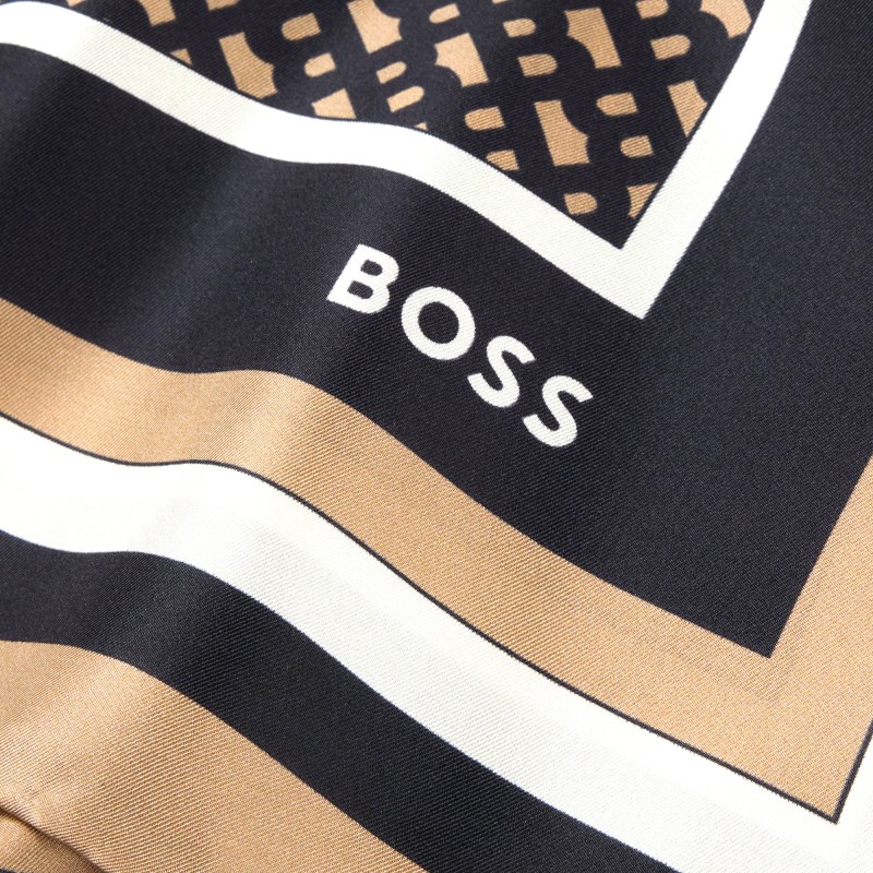 Boss Scarf Italian Made In Printed Silk Twill-Beige Patterned