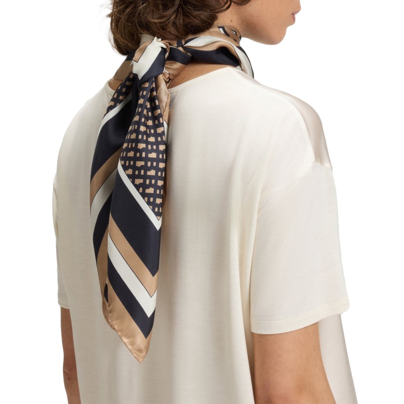 Boss Scarf Italian Made In Printed Silk Twill-Beige Patterned
