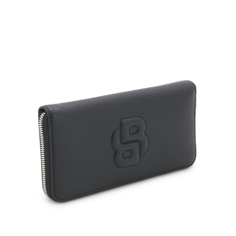 Boss Wallet Grained Ziparound With Padded Double B Logo-Black