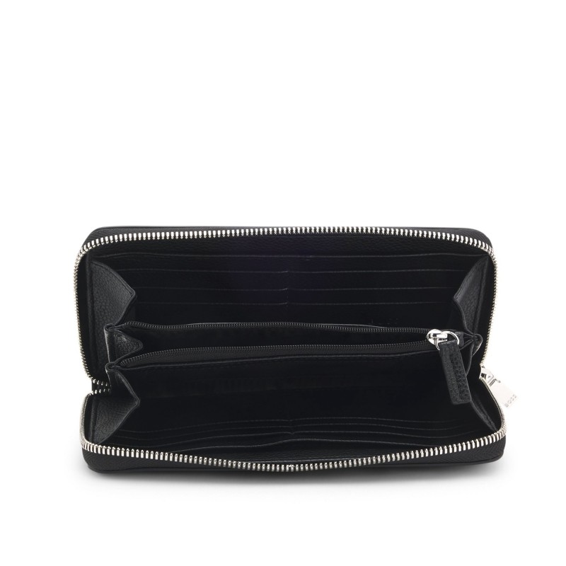 Boss Wallet Grained Ziparound With Padded Double B Logo-Black
