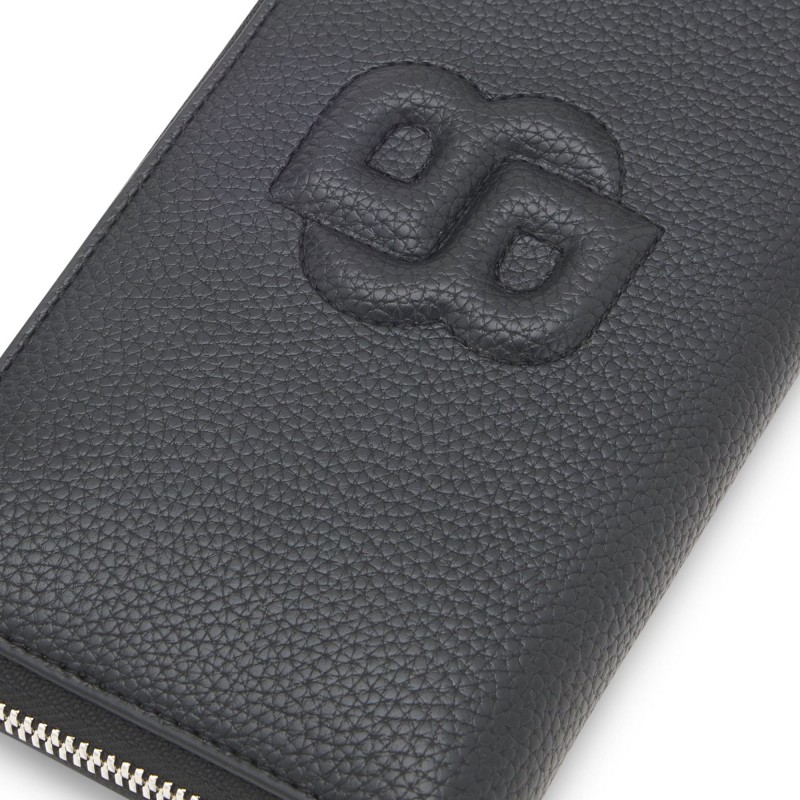 Boss Wallet Grained Ziparound With Padded Double B Logo-Black