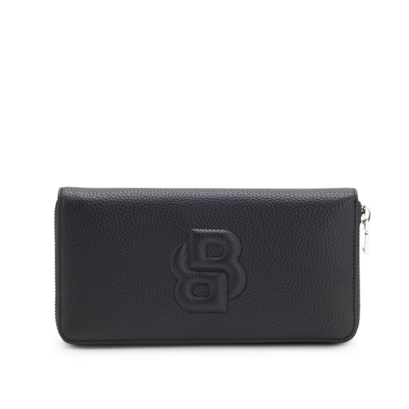 Boss Wallet Grained Ziparound With Padded Double B Logo-Black