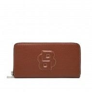 Boss Wallet Grained Ziparound With Padded Double B Logo-Medium Brown