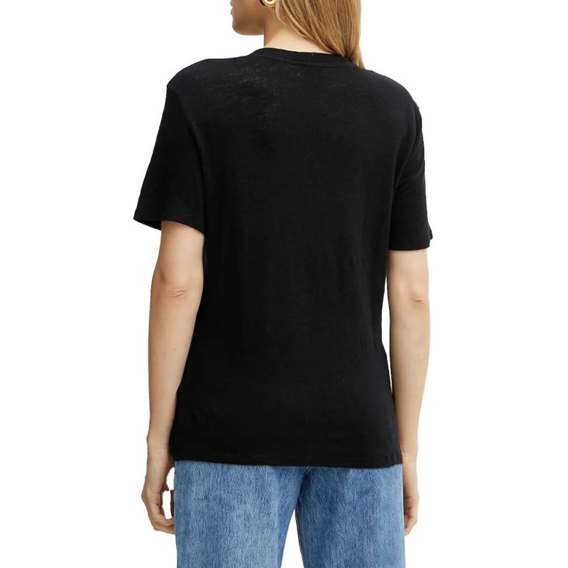 Boss T-Shirt V Neck In Lightweight Linen-Black Boss T-Shirt V Neck In Lightweight Linen-Black