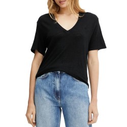 Boss T-Shirt V Neck In Lightweight Linen-Black