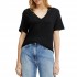 Boss T-Shirt V Neck In Lightweight Linen-Black
