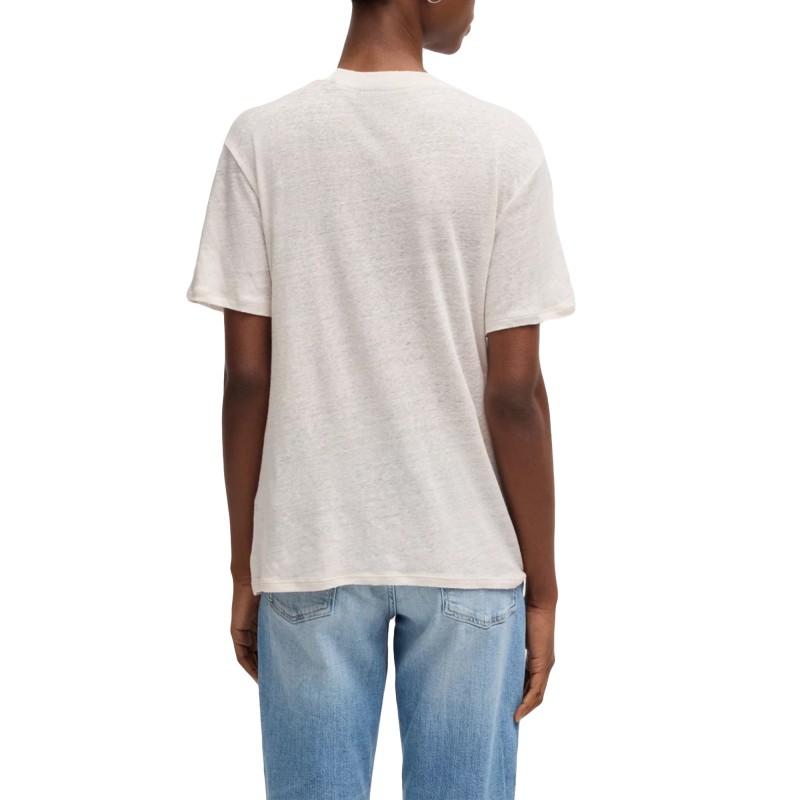 Boss T-Shirt V Neck In Lightweight Linen-Open White Boss T-Shirt V Neck In Lightweight Linen-Open White