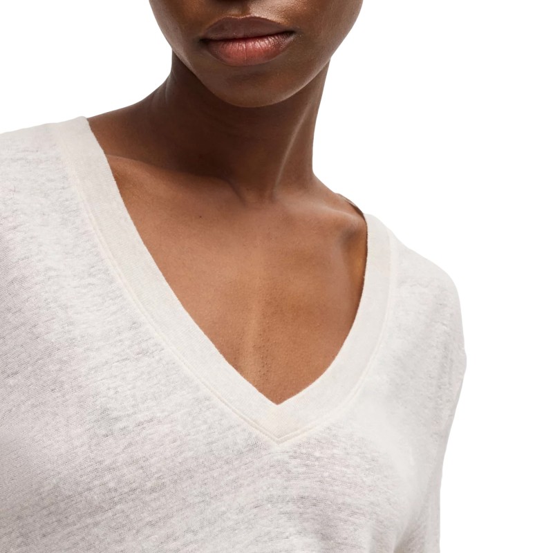 Boss T-Shirt V Neck In Lightweight Linen-Open White Boss T-Shirt V Neck In Lightweight Linen-Open White