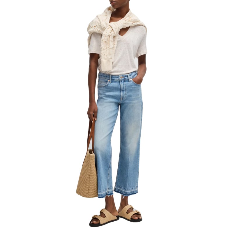 Boss T-Shirt V Neck In Lightweight Linen-Open White Boss T-Shirt V Neck In Lightweight Linen-Open White