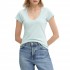 Boss T-Shirt V-Neck With Logo-Turquise/Aqua