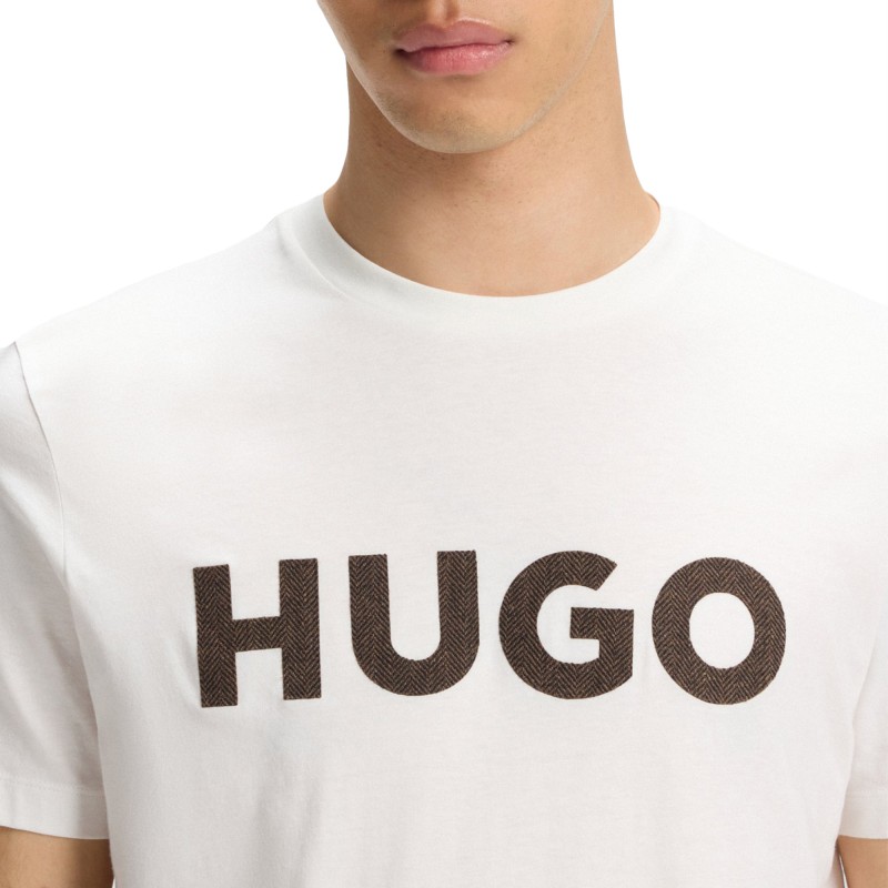 Hugo T-Shirt With Herringbone Logo-White Hugo T-Shirt With Herringbone Logo-White
