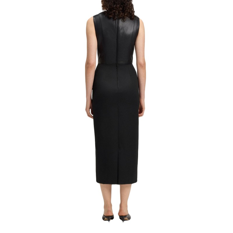 Boss Dress Virgin-Wool With Leather Bodice-Black Boss Dress Virgin-Wool With Leather Bodice-Black