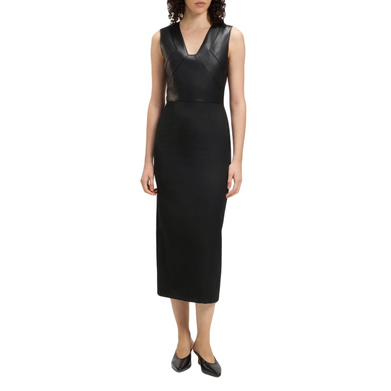 Boss Dress Virgin-Wool With Leather Bodice-Black Boss Dress Virgin-Wool With Leather Bodice-Black