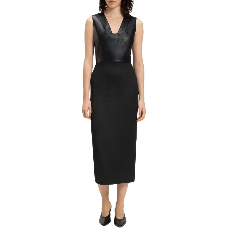 Boss Dress Virgin-Wool With Leather Bodice-Black Boss Dress Virgin-Wool With Leather Bodice-Black