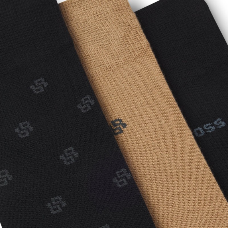 Boss Socks Three-Pack Of Regular Length-Patterned Camel/Black