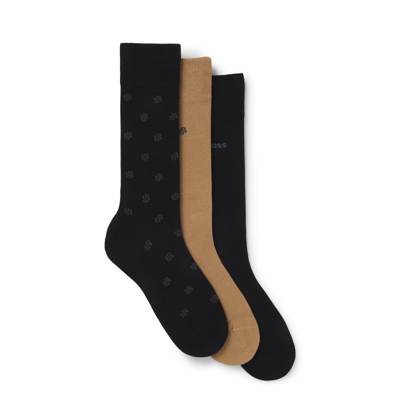 Boss Socks Three-Pack Of Regular Length-Patterned Camel/Black