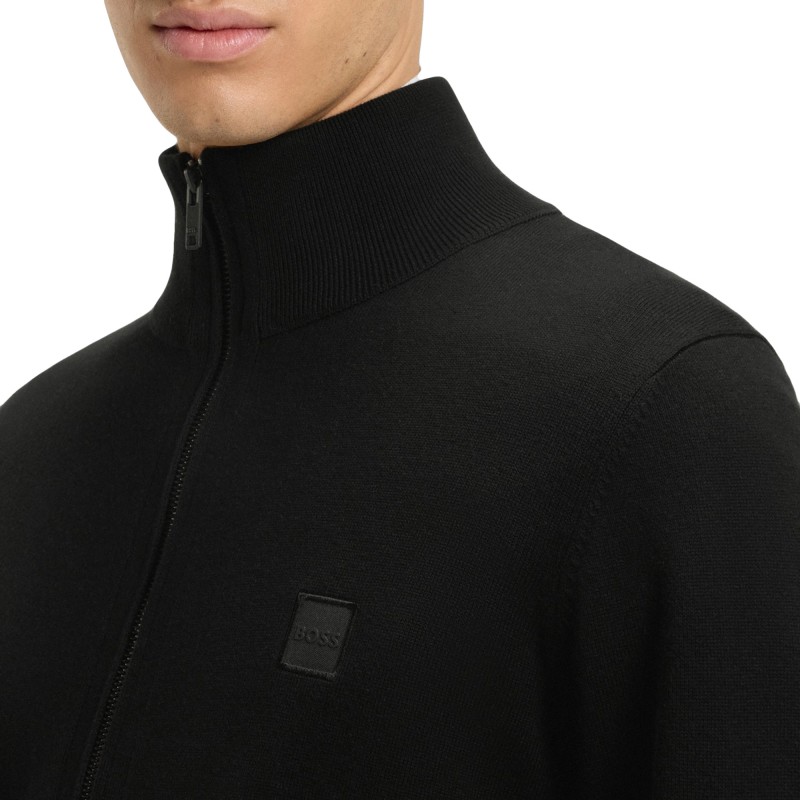 Boss Knitted Jacket In Cotton and Cashmere-Black Boss Knitted Jacket In Cotton and Cashmere-Black