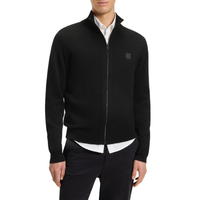 Boss Knitted Jacket In Cotton and Cashmere-Black Boss Knitted Jacket In Cotton and Cashmere-Black