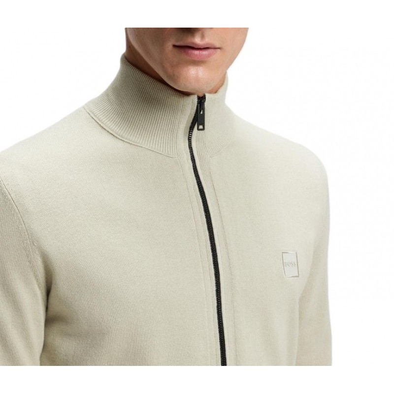 Boss Knitted Jacket In Cotton and Cashmere-Light Beige