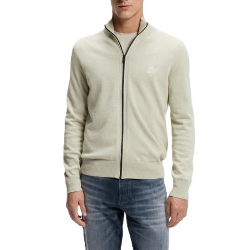 Boss Knitted Jacket In Cotton and Cashmere-Light Beige
