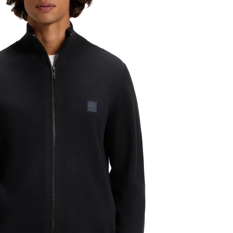 Boss Knitted Jacket In Cotton and Cashmere-Dark Blue Boss Knitted Jacket In Cotton and Cashmere-Dark Blue