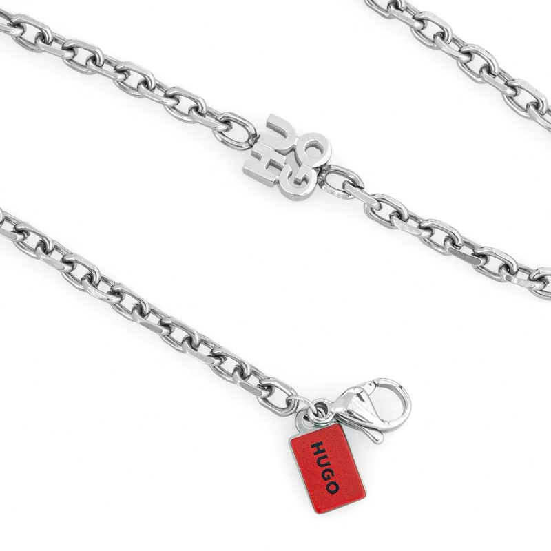 Hugo Necklace With Stacked Logo-Silver Hugo Necklace With Stacked Logo-Silver