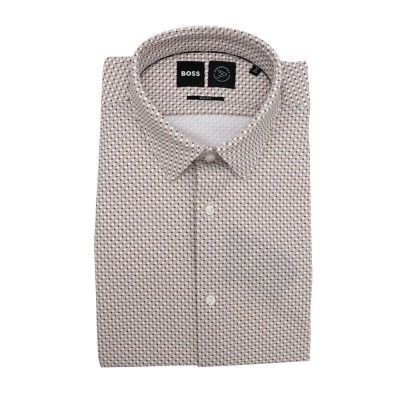 Boss Shirt Printed Slim Fit Performance Stretch-Brown/White