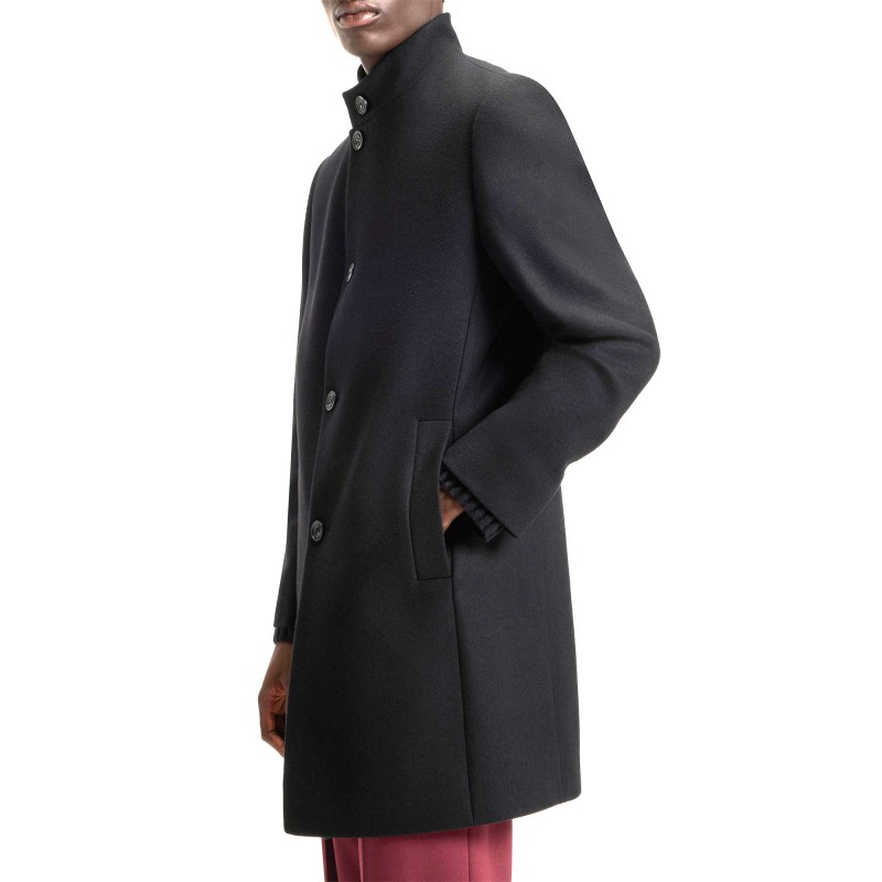 Hugo Coat Regular-Fit In A Wool Blend-Black Hugo Coat Regular-Fit In A Wool Blend-Black