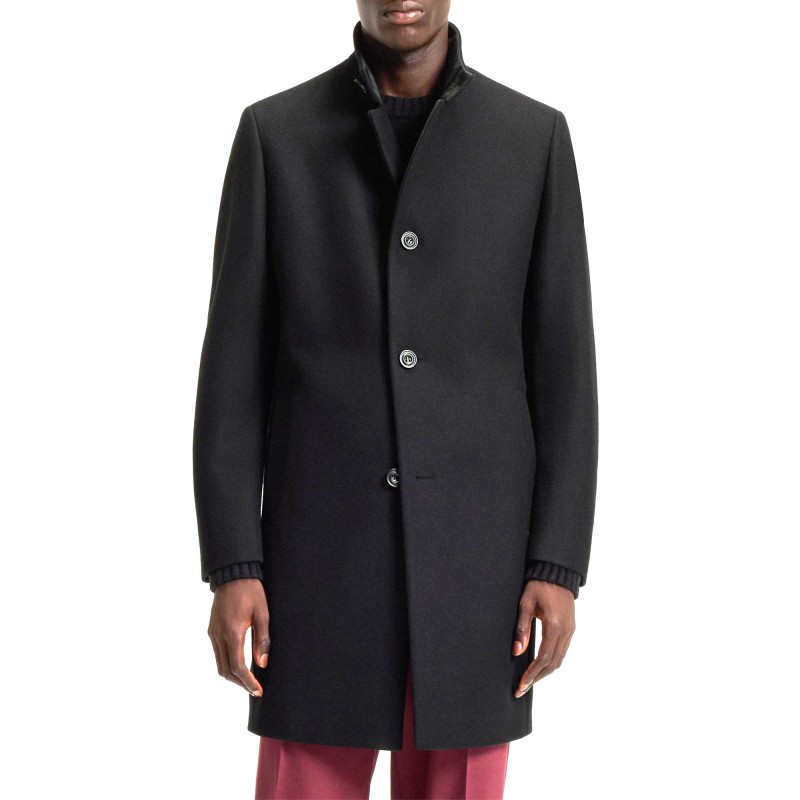 Hugo Coat Regular-Fit In A Wool Blend-Black Hugo Coat Regular-Fit In A Wool Blend-Black