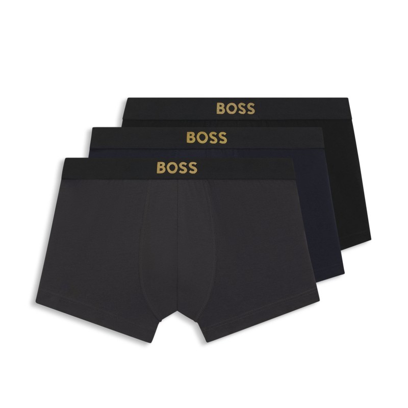 Boss Trunks Three-Pack Of Stretch-Cotton-Black/Grey/Blue