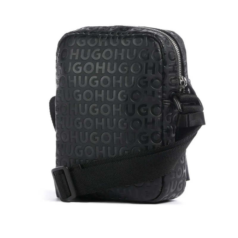 Hugo Ethon Reporter Bag with All-Over Logo Lettering-Black