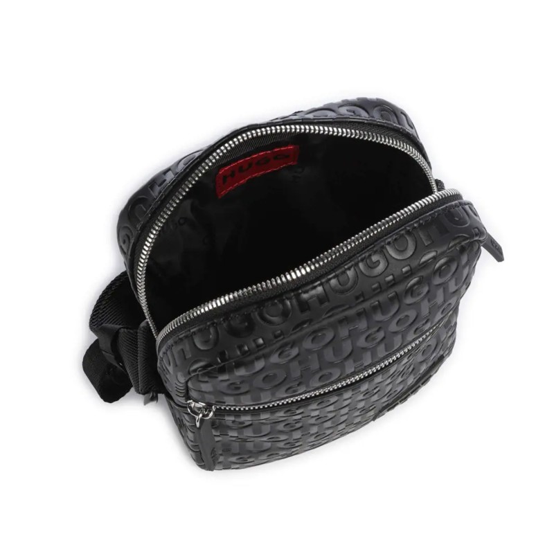 Hugo Ethon Reporter Bag with All-Over Logo Lettering-Black