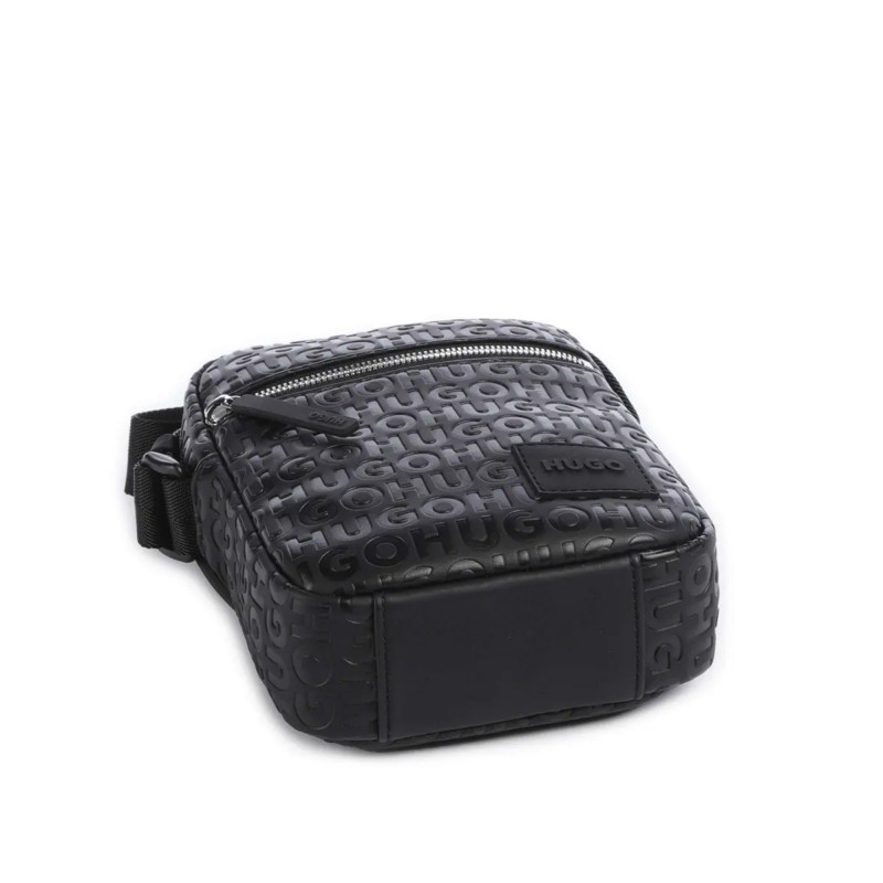 Hugo Ethon Reporter Bag with All-Over Logo Lettering-Black