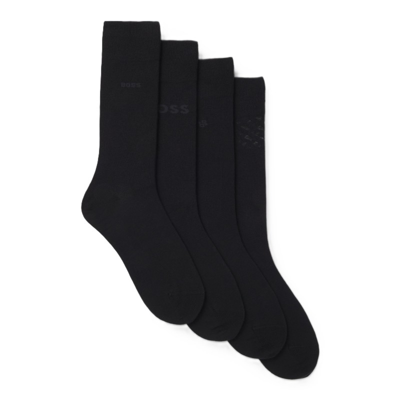 Boss Socks Gift Boxed 4 Pack With Branding-Black Boss Socks Gift Boxed 4 Pack With Branding-Black