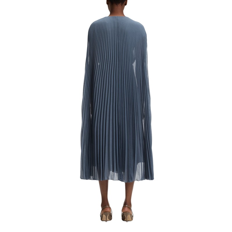 Boss Dress Belted In Crinkle Chiffon With Overlay-Blue Boss Dress Belted In Crinkle Chiffon With Overlay-Blue