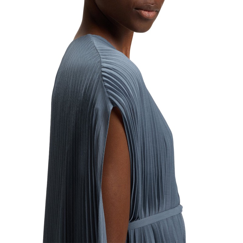 Boss Dress Belted In Crinkle Chiffon With Overlay-Blue Boss Dress Belted In Crinkle Chiffon With Overlay-Blue