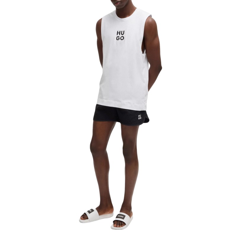 Hugo Slides With Logo Strap-White Hugo Slides With Logo Strap-White