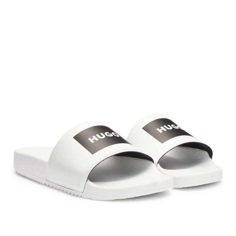 Hugo Slides With Logo Strap-White Hugo Slides With Logo Strap-White